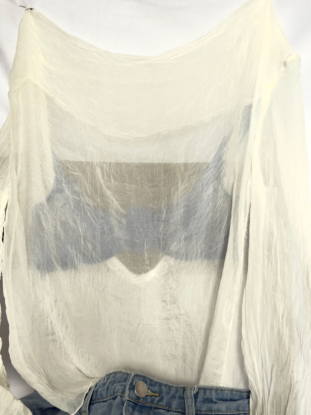 Vintage Italian Sheer Silk Ivory Blouse - Picture 4 of 4